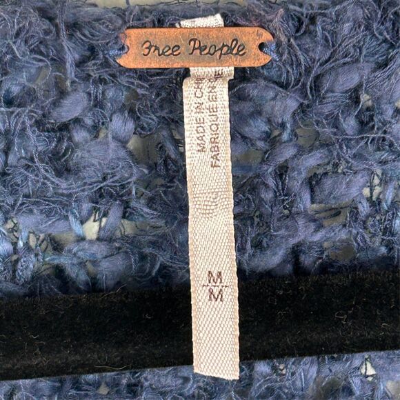 Free People Up The Ladder Distressed Open Knit PullOn Sweater Washed Navy Blue M - Picture 14 of 16